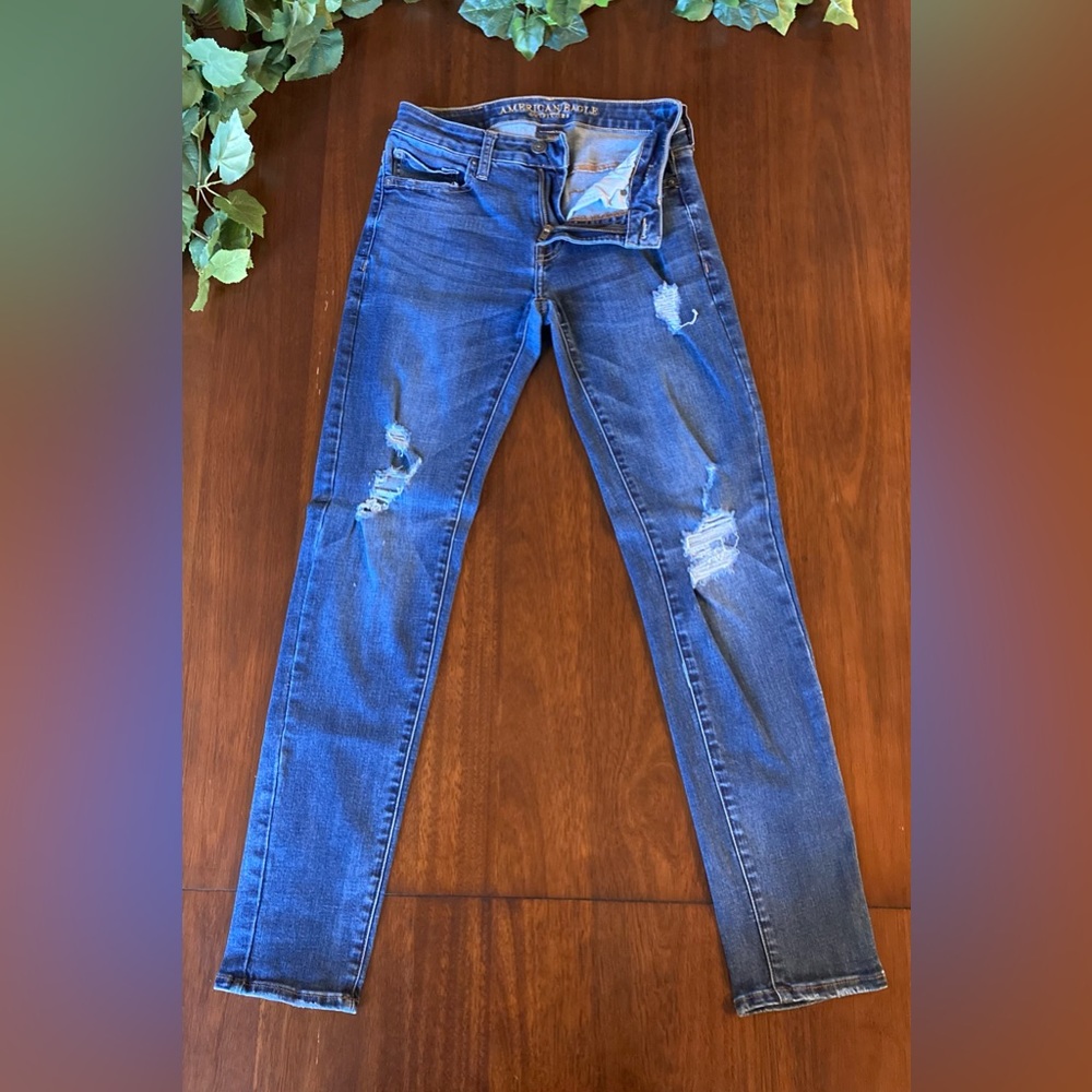 Men’s Ripped Blue Extreme Flex Skinny Jeans Size 28 x 32